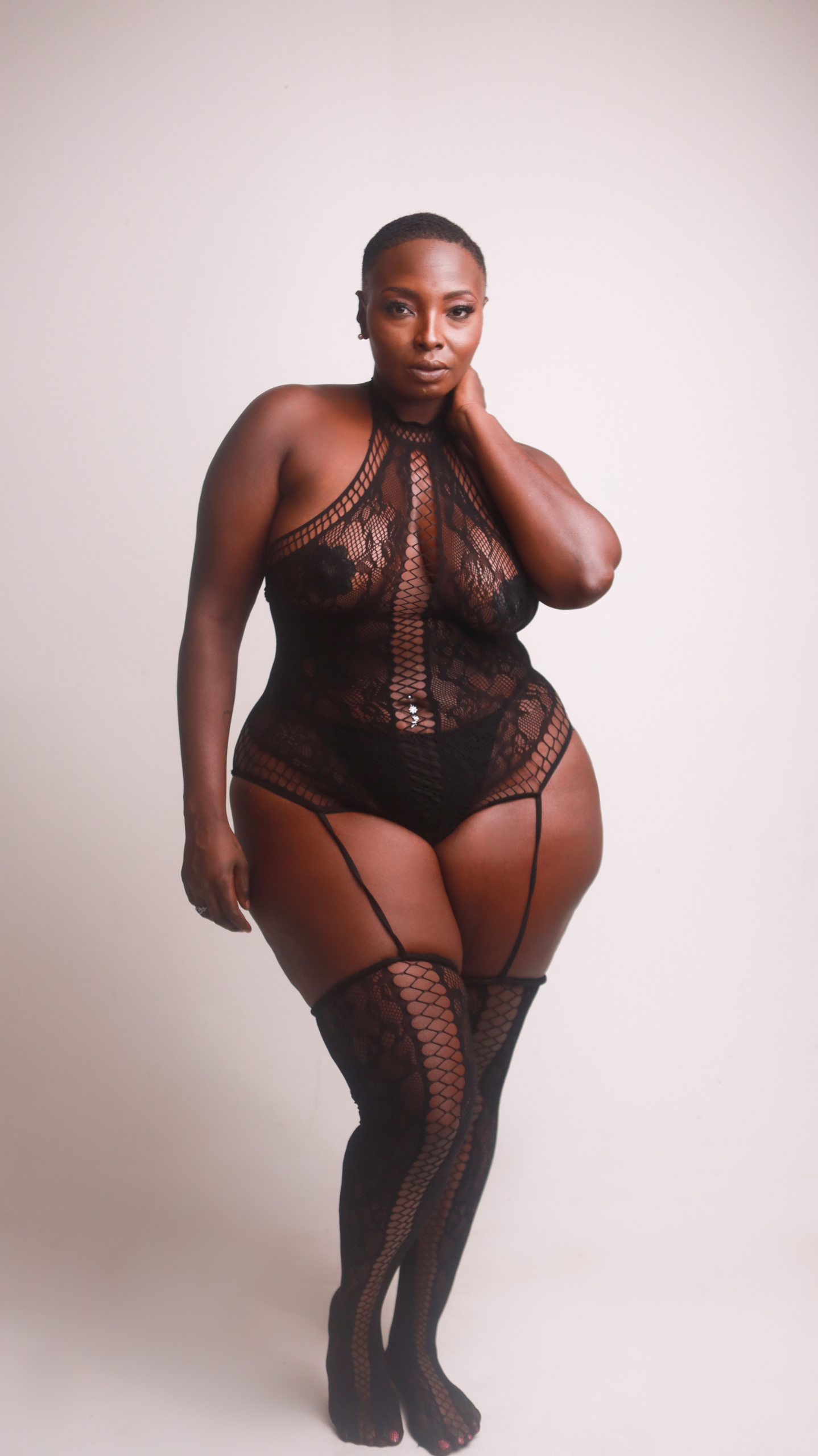 Lace Halter Teddy Bodystocking w/ Garters and Thigh Highs - Kelly's Kloset